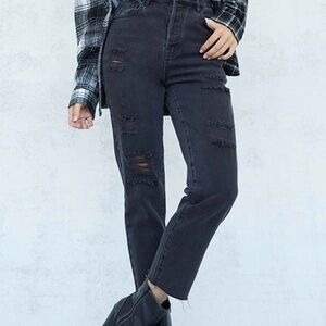 PACSUN- High Rise Straight Leg Jeans raw hems size: 26